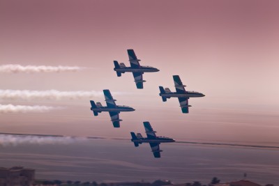 jet formation flying over Abu Dhabi during IDEX
